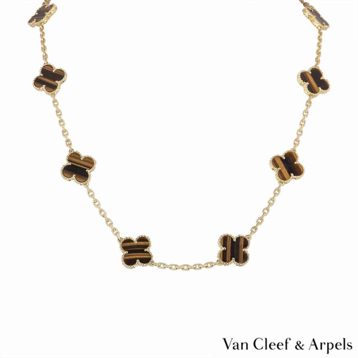 Van Cleef & Arpels Tiger's Eye & 18K Gold Vintage Alhambra Pendant Nec